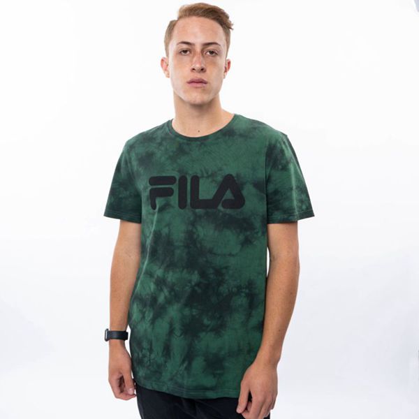 Camisetas Fila Homem Pretas/Verde Oliva - Fila Mono Deckle Tie Dye Portugal Lojas,QPTZ-38647